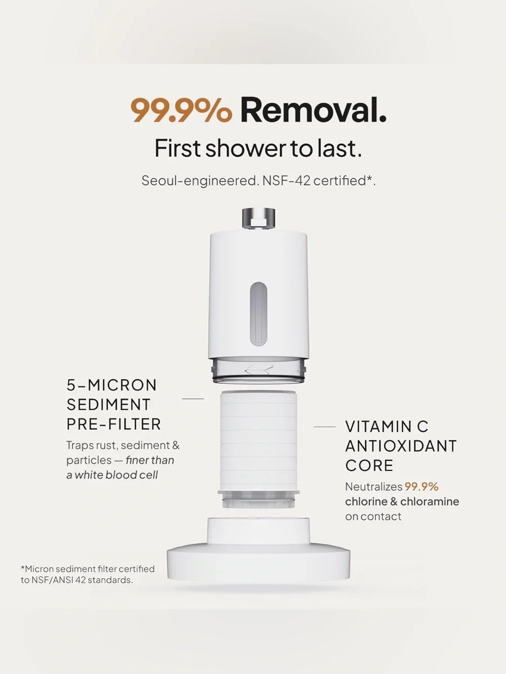 SecondShower Filter ShowerHead with Replaceable Cartridge - White